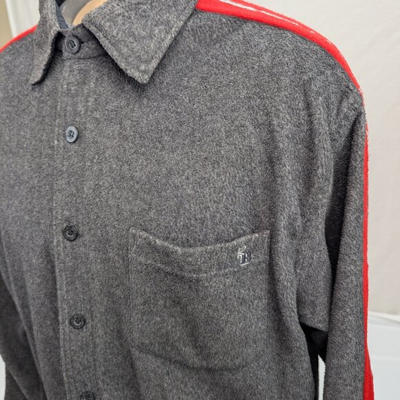 Retro Blues Men Black Long Sleeve Button Up Collared Fleece Shaket Size M - Picture 3 of 11